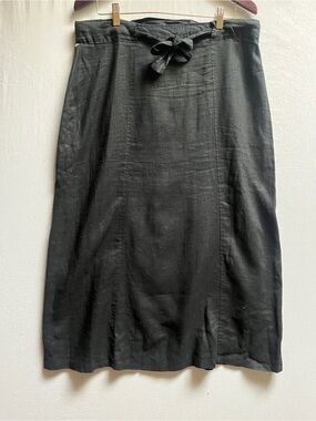 New Man Vintage Linen Tie Waist A Line Midi Skirt Made in France US 14 - 35"